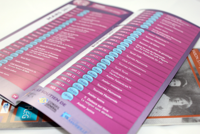 Pages intérieures, calendrier détaillé des activités