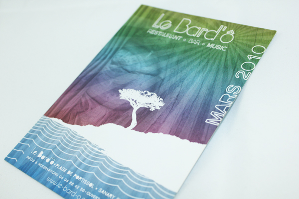 Flyer événementiel Le Bard'ô mars 2010, dégradé coloré avec arbre