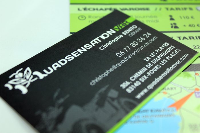 Carte de visite Quad Sensation Var, logo et contact