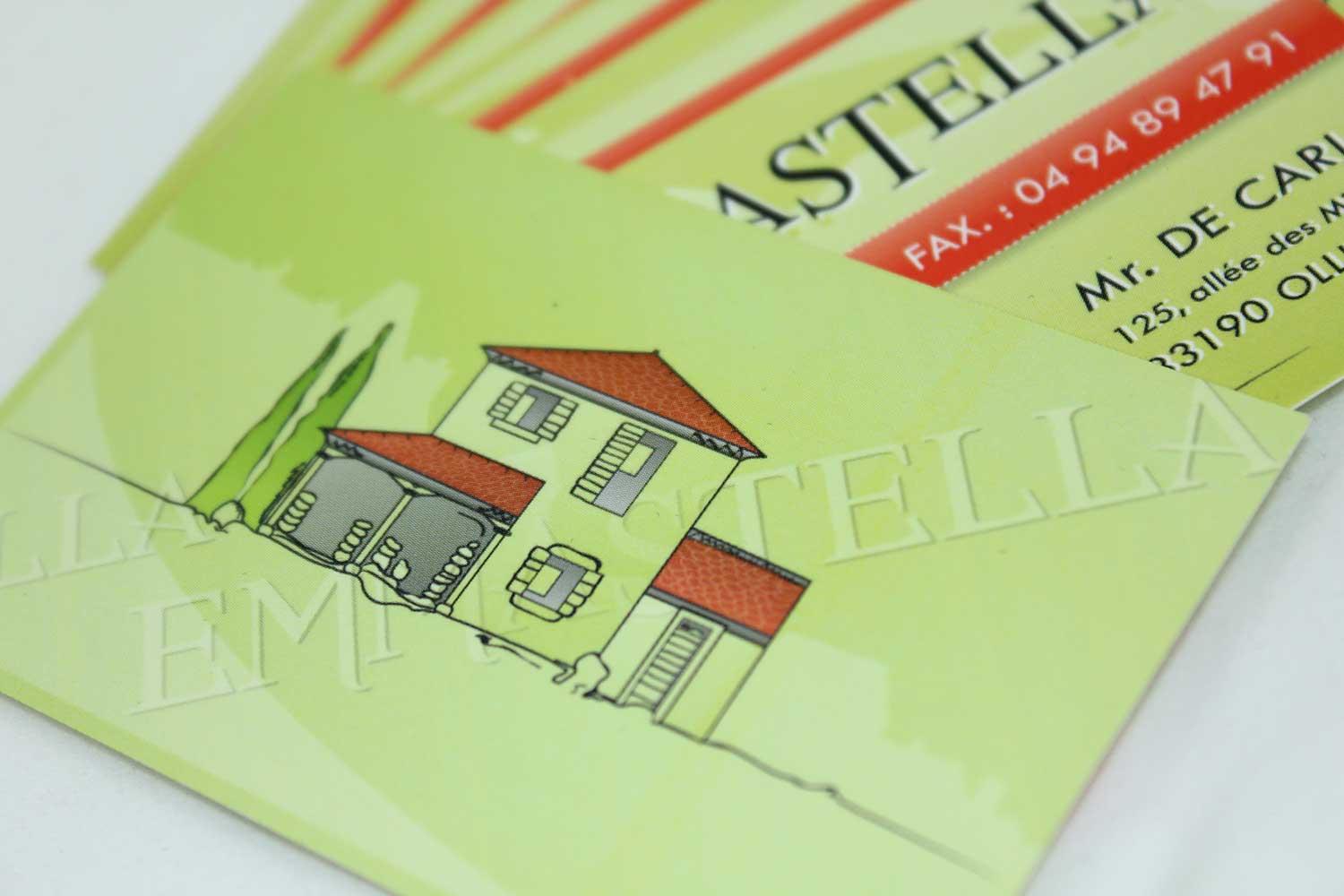 Gros plan sur l'illustration de la villa avec filigrane Emmastella en fond