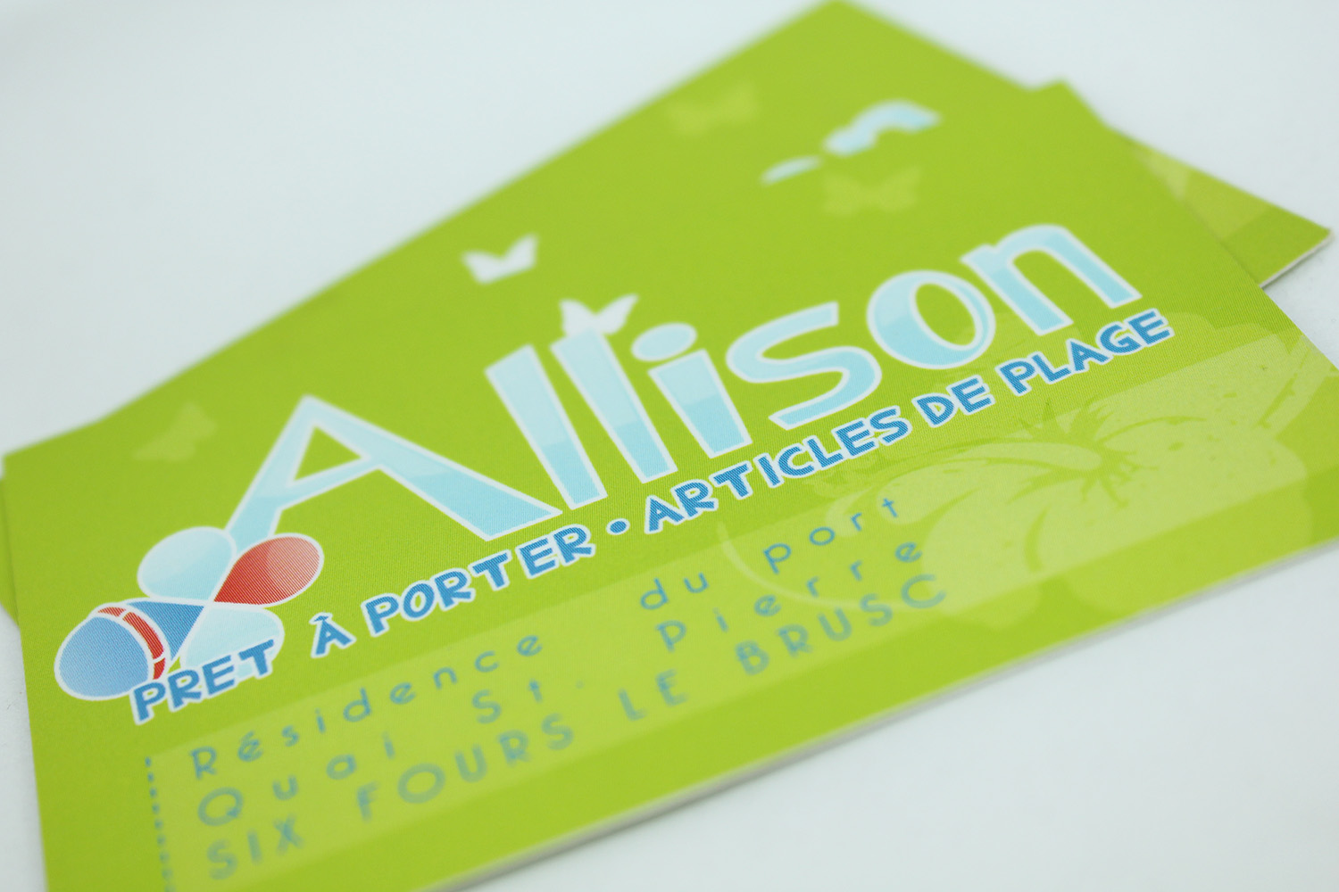 Cartes de visite Allison, prêt-à-porter et articles de plage, Six-Fours-le-Brusc