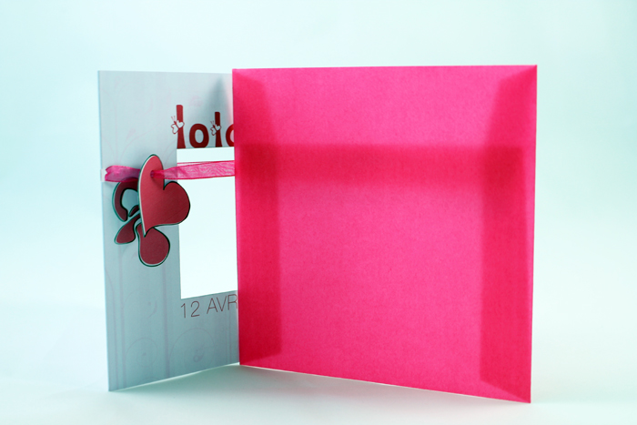 Faire-part Lola et son enveloppe rose assortie