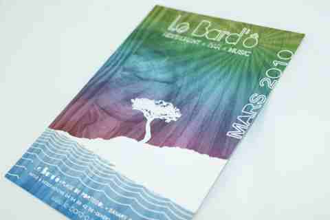 Flyer événementiel Le Bard'ô mars 2010, dégradé coloré avec arbre